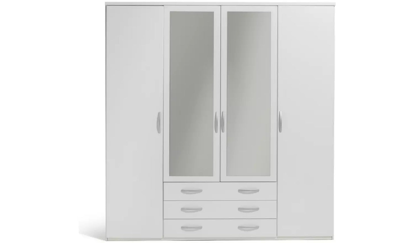 Assembled Hallingford 4 Door 3 Drawer Mirror Wardrobe - White